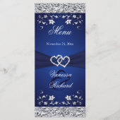 Navy, Silver Floral Joined Hearts Menu Kaart (Voorkant)