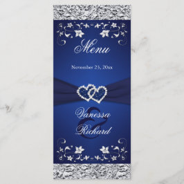 Navy, Silver Floral Joined Hearts Menu Kaart