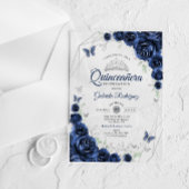 Navy Silver Floral Quinceanera Acryl Uitnodigingen