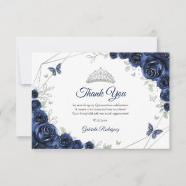 Navy Silver Floral Quinceanera Bedankkaart