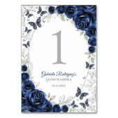 Navy Silver Floral Quinceanera Kaart (Achterkant)