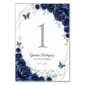 Navy Silver Floral Quinceanera Kaart (Achterkant)