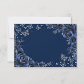Navy Silver Floral Quinceanera Reply RSVP Kaartje (Achterkant)