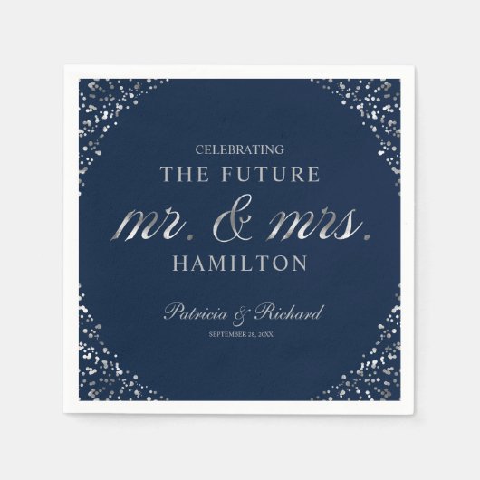 Navy Silver Future Mr. en Mrs Engagement Party Servet (Voorkant)