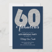 Navy Silver Glitter 60 & Fabulous Verjaardagsfeest Kaart (Voorkant)