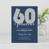 Navy Silver Glitter 60 & Fabulous Verjaardagsfeest Kaart (Staand voorkant)