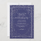 Navy Silver Glitter Confetti Border Bachelorette Kaart (Voorkant)