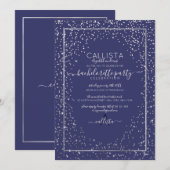 Navy Silver Glitter Confetti Border Bachelorette Kaart (Voorkant / Achterkant)