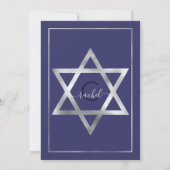 Navy Silver Glitter Confetti Border Bat Mitzvah Kaart (Achterkant)