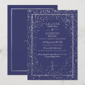 Navy Silver Glitter Confetti Border Verloving Kaart (Voorkant / Achterkant)