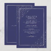 Navy Silver Glitter Confetti Corners Afstuderen Kaart (Voorkant / Achterkant)