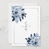 Navy Silver Glitter Confetti Floral Border Wedding Kaart (Achterkant)
