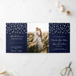 Navy Silver Glitter Confetti foto bruiloft Drieluik Programma