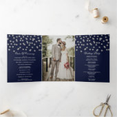 Navy Silver Glitter Confetti foto bruiloft Drieluik Programma (Binnen)