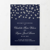 Navy Silver Glitter Confetti foto bruiloft Drieluik Programma (Cover)