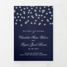 Navy Silver Glitter Confetti foto bruiloft Drieluik Programma