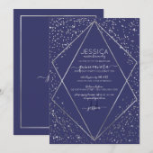 Navy Silver Glitter Confetti Terrarium Quinceañera Kaart (Voorkant / Achterkant)