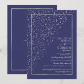 Navy Silver Glitter Diagonal Confetti Verloving Kaart (Voorkant / Achterkant)