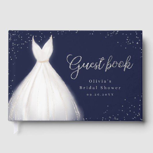 Navy Silver Glitter Elegant Jurk Vrijgezellenfeest Gastenboek (Voorkant)