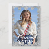 Navy Silver Glitter Hexagon Geo Foto Sweet 16 Kaart (Voorkant)