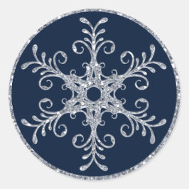 Navy Silver Glitter LOOK Sneeuwvlok Bruiloft Stick Ronde Sticker