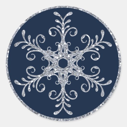 Navy Silver Glitter LOOK Sneeuwvlok Bruiloft Stick Ronde Sticker (Voorkant)