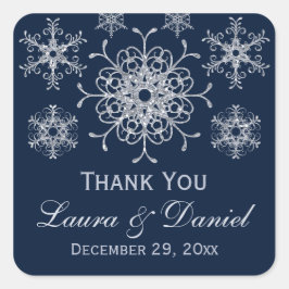Navy Silver Glitter LOOK Sneeuwvlok Bruiloft Stick Vierkante Sticker