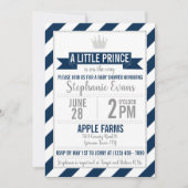 Navy Silver Glitter Prince Baby shower Invite Kaart (Voorkant)