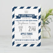 Navy Silver Glitter Prince Baby shower Invite Kaart (Staand voorkant)