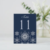 Navy Silver Glitter Sneeuwvlokken Tafelnummer Kaar (Staand voorkant)