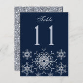 Navy Silver Glitter Sneeuwvlokken Tafelnummer Kaar (Voorkant / Achterkant)