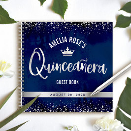 Navy Silver Glitter Tiara Quinceañera Gastenboek Notitieboek