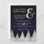 Navy Silver Glitter Tree Winter Wonderland Wedding Kaart (Voorkant)