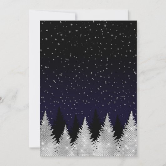 Navy Silver Glitter Tree Winter Wonderland Wedding Kaart (Achterkant)