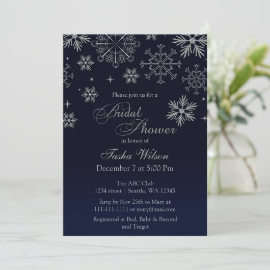 Navy Silver Glitter Winter Vrijgezellenfeest Invit Kaart (Staand voorkant)