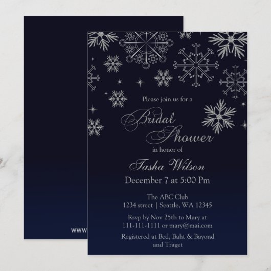 Navy Silver Glitter Winter Vrijgezellenfeest Invit Kaart (Voorkant / Achterkant)