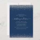 Navy Silver Graduation 4 Foto Invitation Kaart (Achterkant)