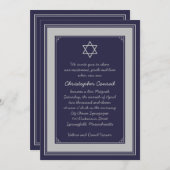 Navy Silver Gray Bar Mitzvah uitnodiging (Voorkant / Achterkant)