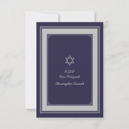 Navy Silver Grey Bar Mitzvah Reply Kaart (Voorkant)