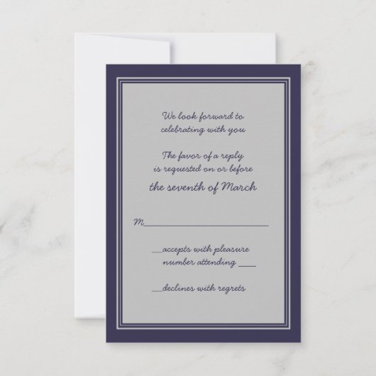 Navy Silver Grey Bar Mitzvah Reply Kaart (Achterkant)