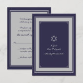 Navy Silver Grey Bar Mitzvah Reply Kaart (Voorkant / Achterkant)