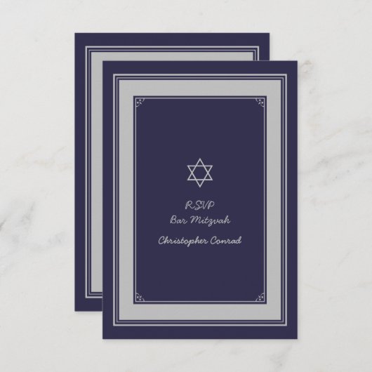 Navy Silver Grey Bar Mitzvah Reply Kaart (Voorkant / Achterkant)