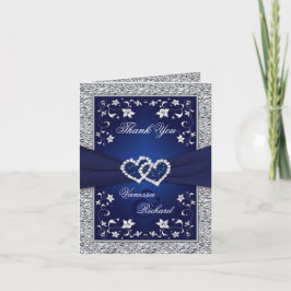 Navy Silver Hearts FAUX Folie FOTO BEDANKKAART