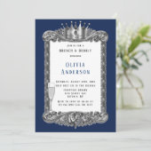 Navy Silver Lijst Royal Crown Brunch en Bubble Kaart (Staand voorkant)