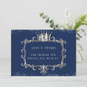 Navy Silver Lijst Royal Crown Love & Bedankt Kaart (Staand voorkant)