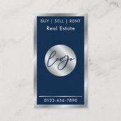Navy & Silver Logo Elegant Vastgoed QR Code Visitekaartje (Voorkant)