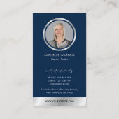 Navy & Silver Logo Notaris Public Sales Agent Foto Visitekaartje (Achterkant)