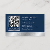 Navy & Silver Logo Verkoopagent Realtor QR-code Visitekaartje (Achterkant)