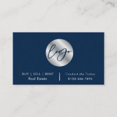 Navy & Silver Logo Verkoopagent Realtor QR-code Visitekaartje (Voorkant)