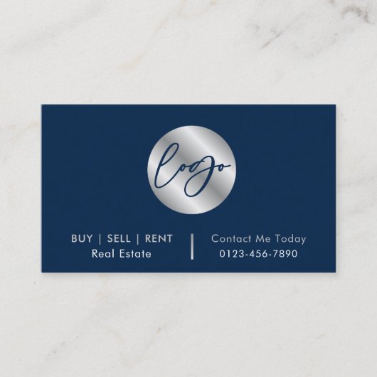 Navy & Silver Logo Verkoopagent Realtor QR-code Visitekaartje (Voorkant)